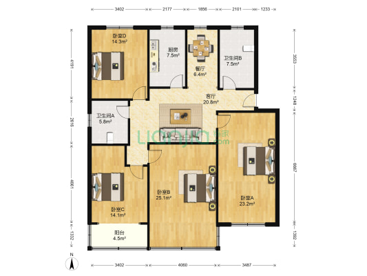 玉宇小区 4室2厅2卫 155平方