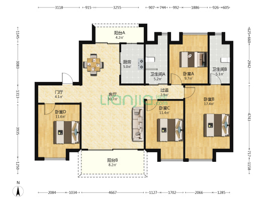 碧桂园月湖湾 4室1厅2卫 144平方