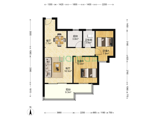 桂圳·城市领地 2室2厅1卫 82平方