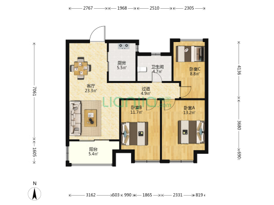 世茂·玉珑花园 3室1厅1卫 94平方