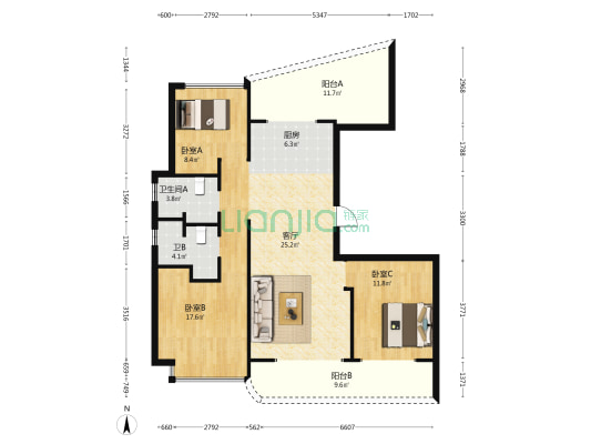 临江苑 3室1厅2卫 112平方
