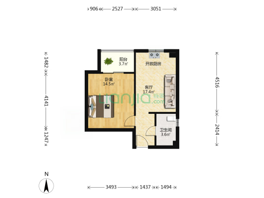 地王大厦 1室1厅1卫 57平方