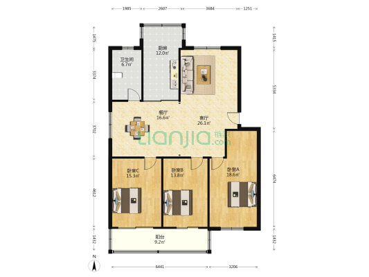 皋南三组团 3室2厅1卫 143平方