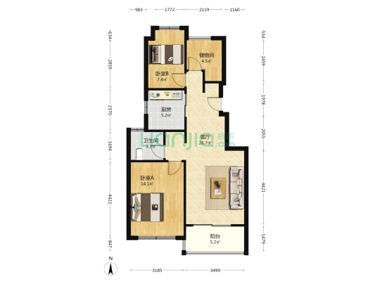 阅湖山 2室1厅1卫 82平方