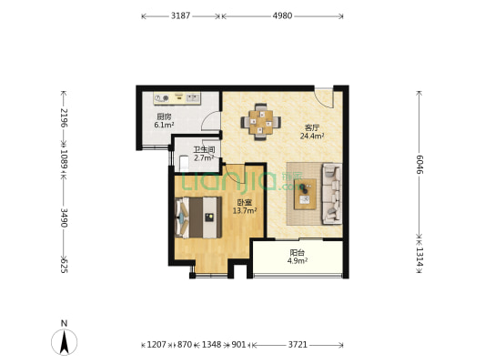 富强万象新城 1室1厅1卫 63平方