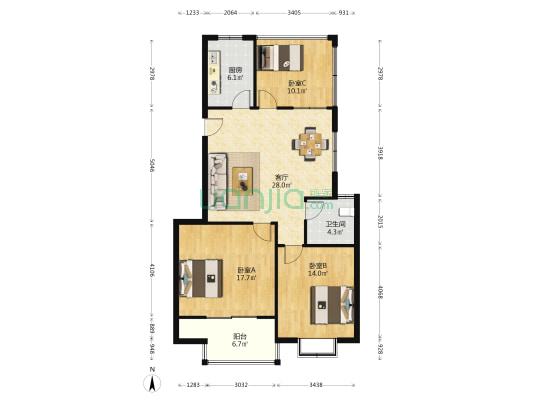 远东公馆 3室1厅1卫 91平方