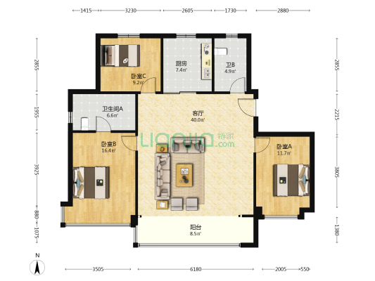 金辉江山铭著 3室1厅2卫 139平方