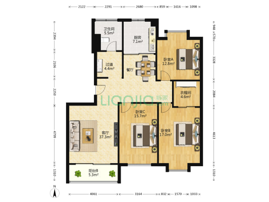 银河国际广场 3室1厅1卫 144平方