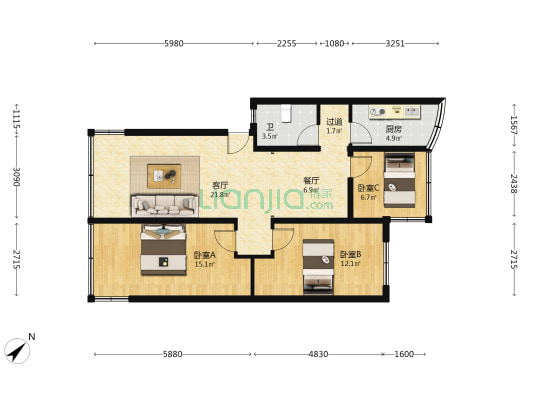 成堪院上基地 3室2厅1卫 82平方
