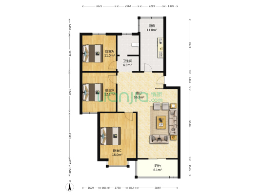 和顺雅苑北区 3室1厅1卫 118平方