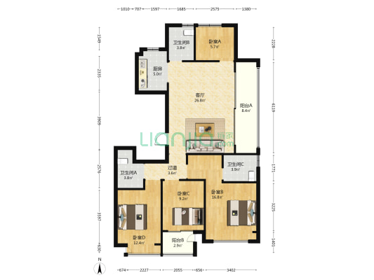 邻里广场 4室1厅3卫 135平方