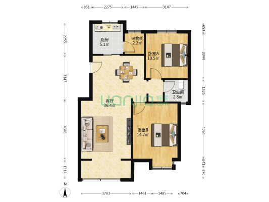 瑞岭雅苑 2室1厅1卫 97平方