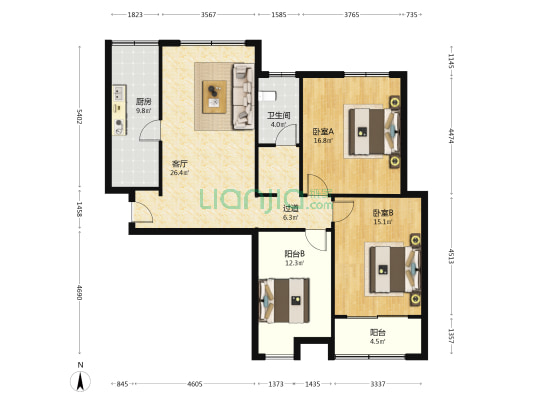 星海四季经典园 2室1厅1卫 118平方