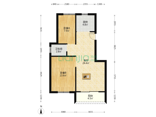 书香门第 2室1厅1卫 80平方
