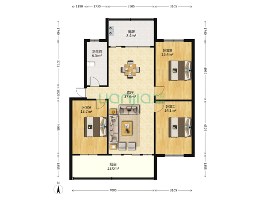 拆迁办家属院 3室1厅1卫 124平方