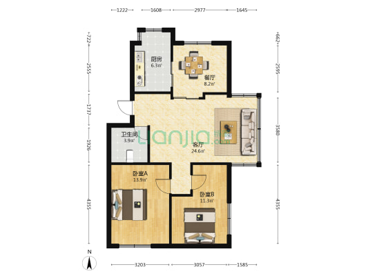 建设新村 2室2厅1卫 80平方