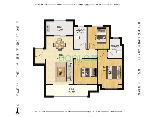 融创玉兰公馆 3室1厅2卫 108平方