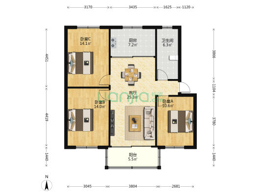 迎宾路158号 3室1厅1卫 98平方