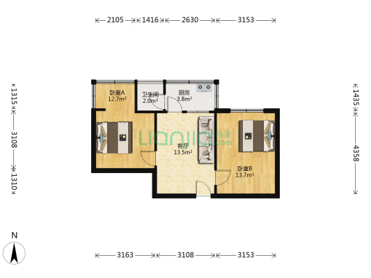 沙坡路21号 2室1厅1卫 58平方