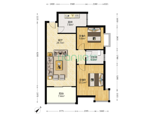 和达阳光家园 2室1厅1卫 86平方
