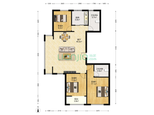 山东高速绿城玉兰花园 3室1厅2卫 138平方