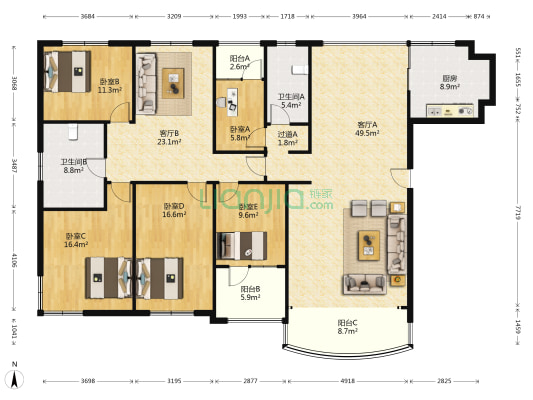 绮丽广场 5室2厅2卫 232平方