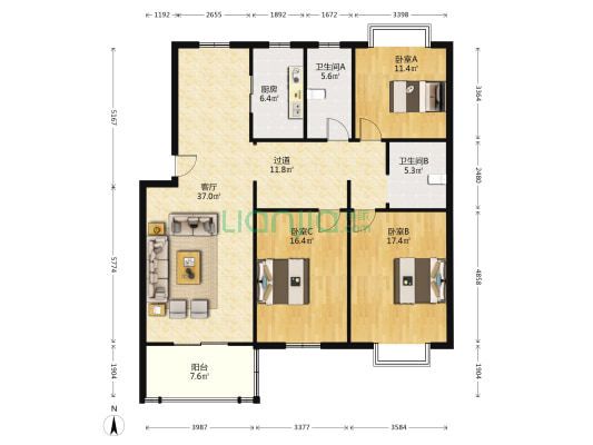 立业家园 3室1厅2卫 138平方