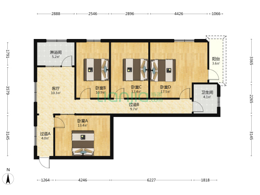 金龙大厦 4室1厅2卫 124平方