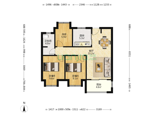 中南锦庭 3室1厅1卫 84平方