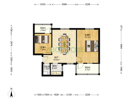 淮河路439号 2室1厅1卫 76平方