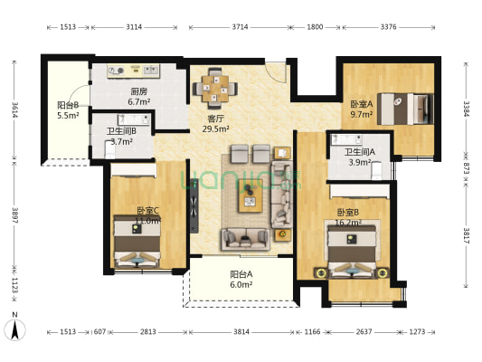 旭日领裕园 3室1厅2卫 106平方