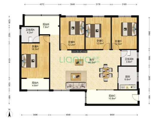 省农业厅宿舍 4室1厅2卫 168平方