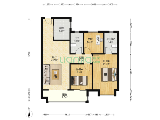中骏·世界城 3室1厅2卫 107平方