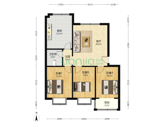 福泽苑 3室1厅1卫 93平方