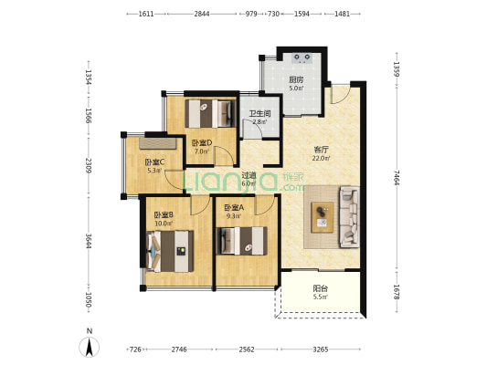壹品松湖 4室1厅1卫 86平方