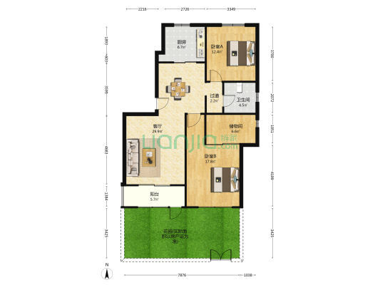宏润花园南区 2室1厅1卫 114平方
