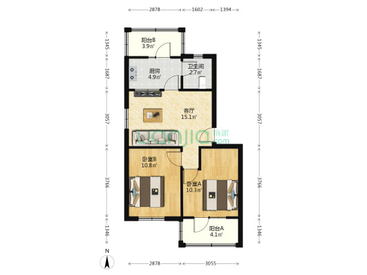 地调院兰工坪小区 2室1厅1卫 57平方