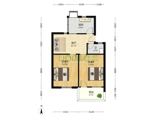 社科联 2室1厅1卫 58平方