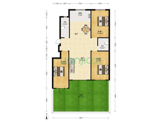 和润海棠湾 3室1厅2卫 134平方