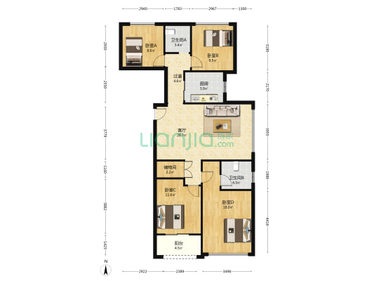 大诚名座 4室1厅2卫 130平方