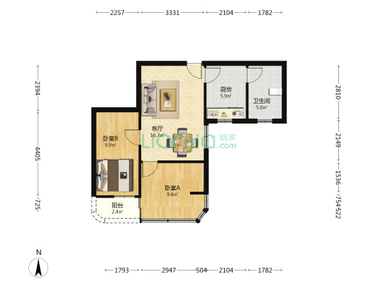迪生苑 2室1厅1卫 60平方