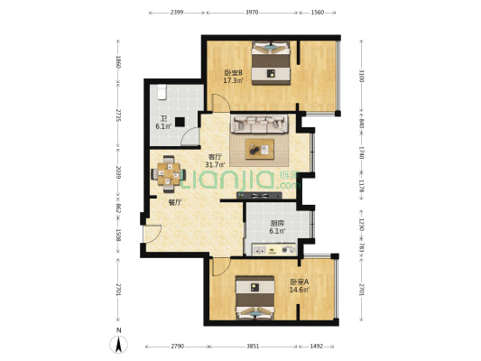 东南大厦 2室1厅1卫 109平方