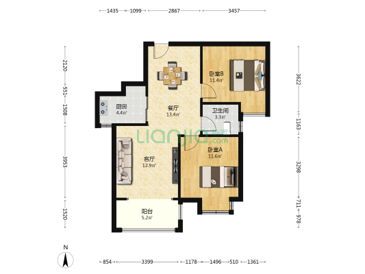 晟庭阳光星座 2室2厅1卫 89平方