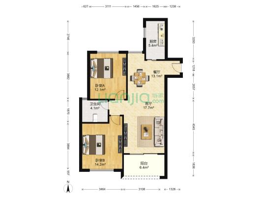 宝华城市之星 2室2厅1卫 100平方