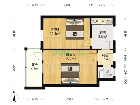 嫩江路 2室0厅1卫 50平方