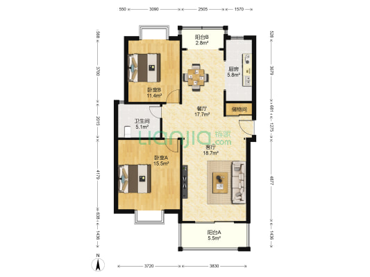 春江锦庐 2室2厅1卫 98平方