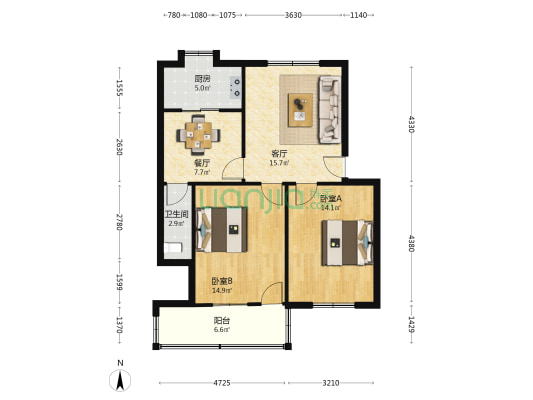 绳金塔街 2室2厅1卫 79平方