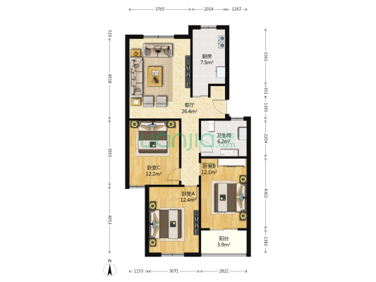 般阳世家 3室1厅1卫 105平方