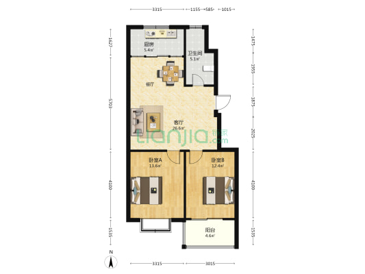 城中名邸 2室1厅1卫 88平方