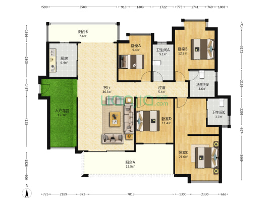 嘉盛名苑 4室1厅3卫 171平方